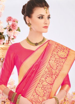 Weaving Work Rose Pink Art Silk Traditional Designer Saree