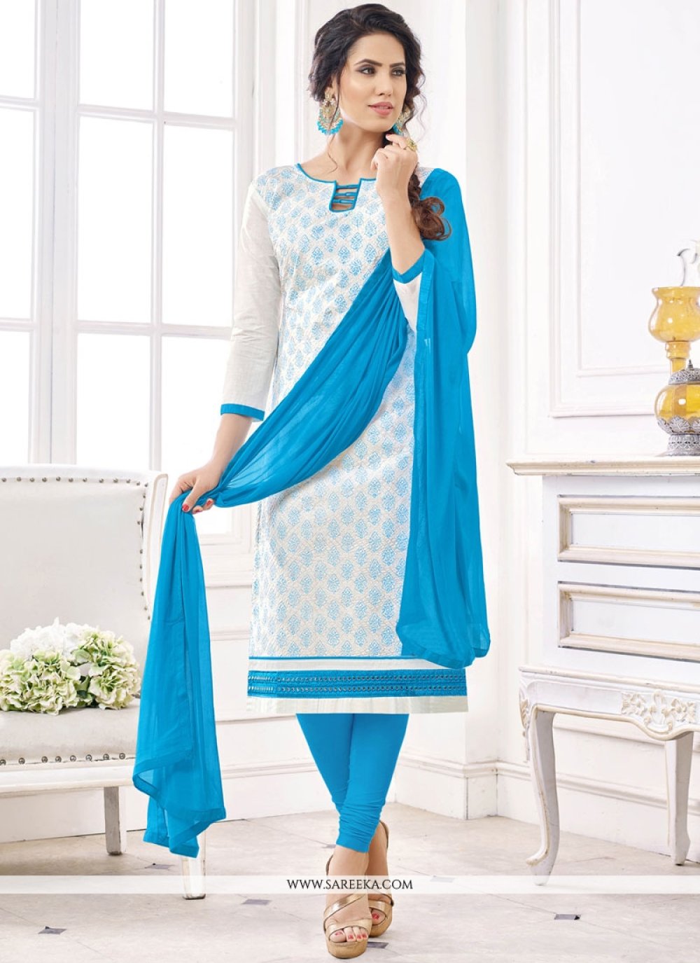 Shop White Churidar Suit Online 74615 Salwar Kameez