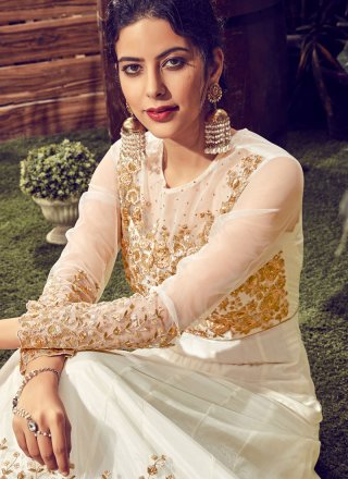 White Embroidered Floor Length Anarkali Suit