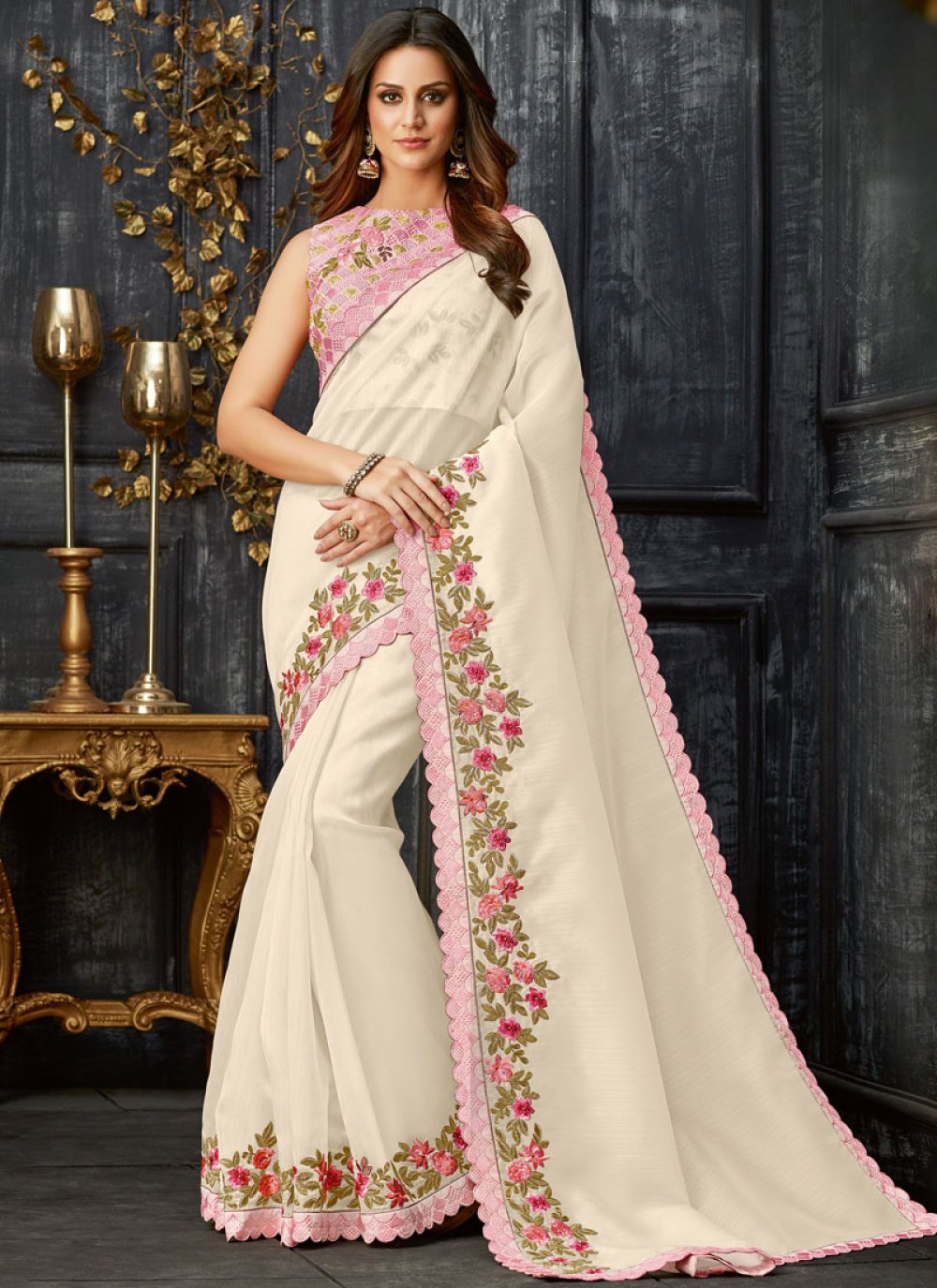 Buy Latest Off White Trendy Half Saree Designs For Girls