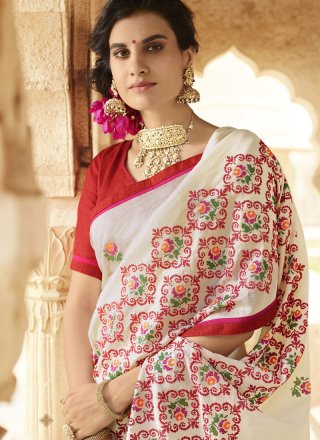 White Resham Traditional Designer Saree
