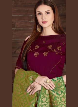 Wine Embroidered Work Anarkali Salwar Kameez