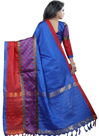 Woven Cotton Silk Casual Saree in Blue
