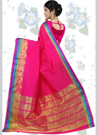 woven Work Hot Pink Traditional  Saree