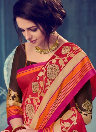 woven Work Red Traditional  Saree