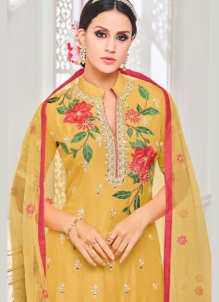 Yellow Art Silk Designer Palazzo Suit