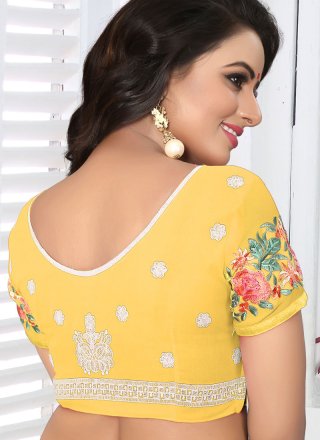 Yellow Embroidered Faux Georgette Classic Saree