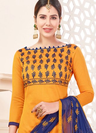 Yellow Lace Work Churidar Suit