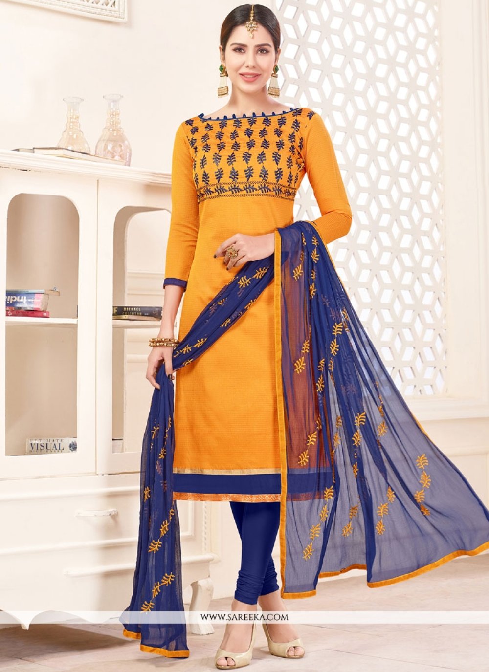 Yellow Lace Work Churidar Suit buy online