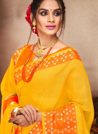 Yellow Woven Festival Traditional Saree