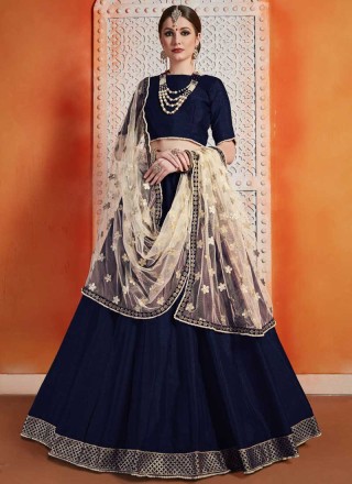 Buy FUSIONIC Navy Blue color Soft Net Base Embroidery Lehenga Choli For  Women at Amazon.in