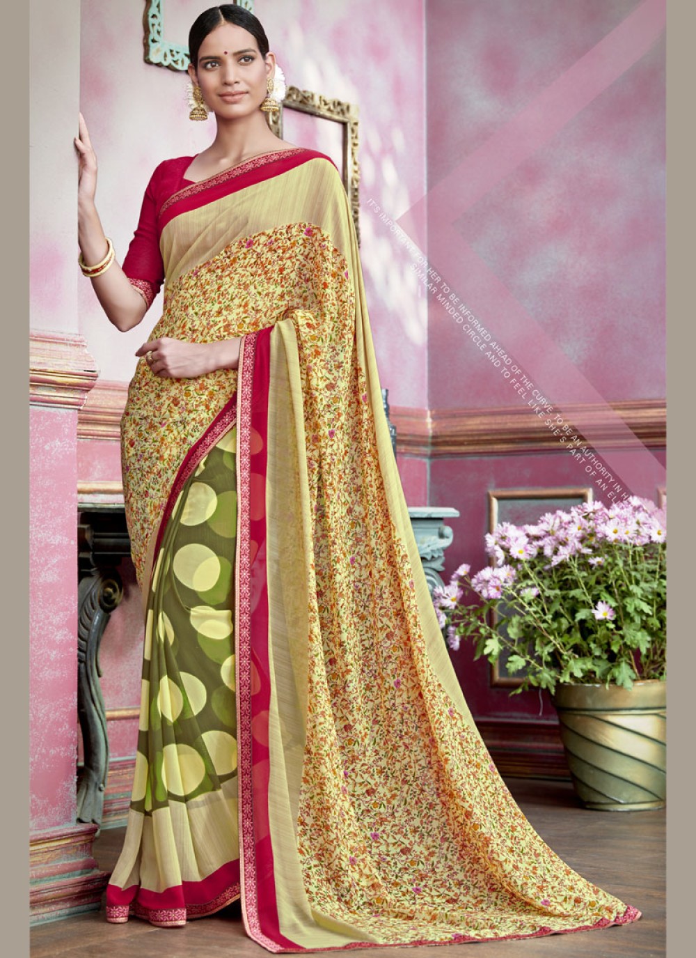 Abstract Print Faux Georgette Saree