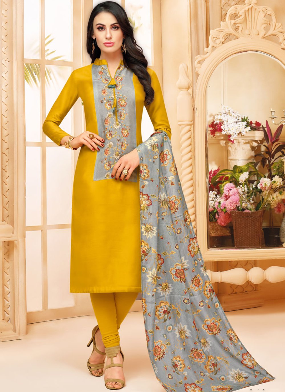 Buy Online Abstract Print Party Churidar Suit : 101398