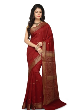 Art Banarasi Silk Maroon Designer Traditional Saree