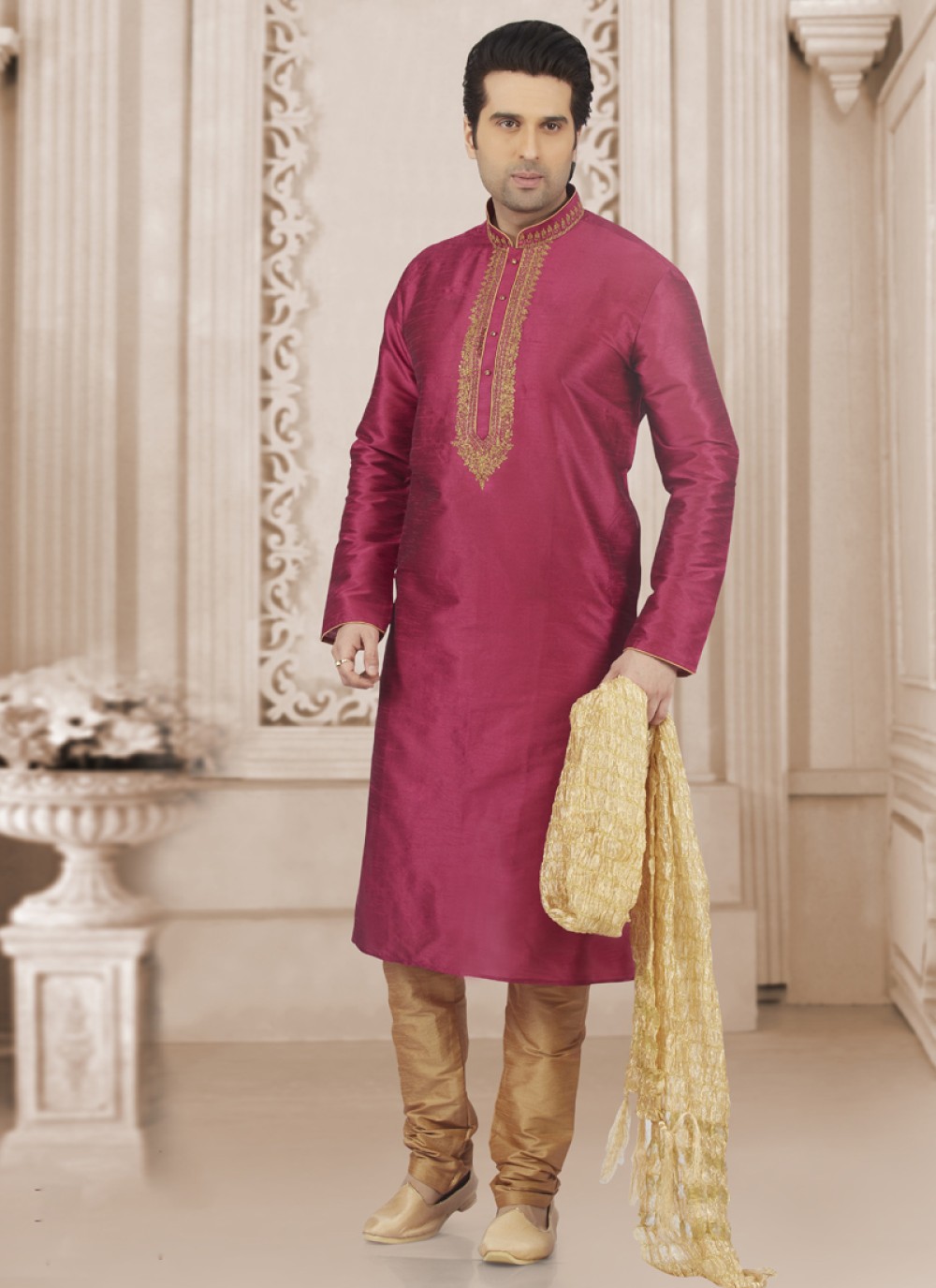 Art Banarasi Silk Pink Kurta Pyjama