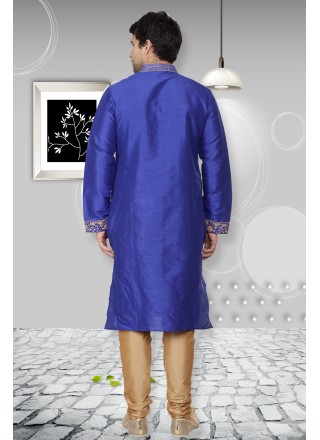 Art Dupion Silk Blue Kurta Pyjama