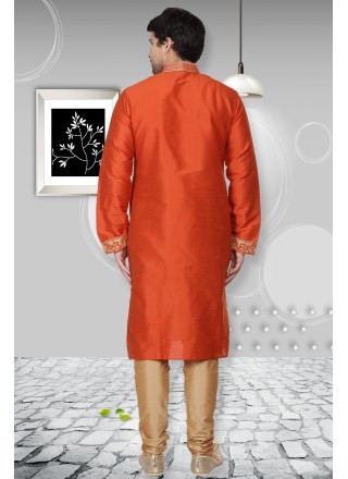 Art Dupion Silk Kurta Pyjama in Orange