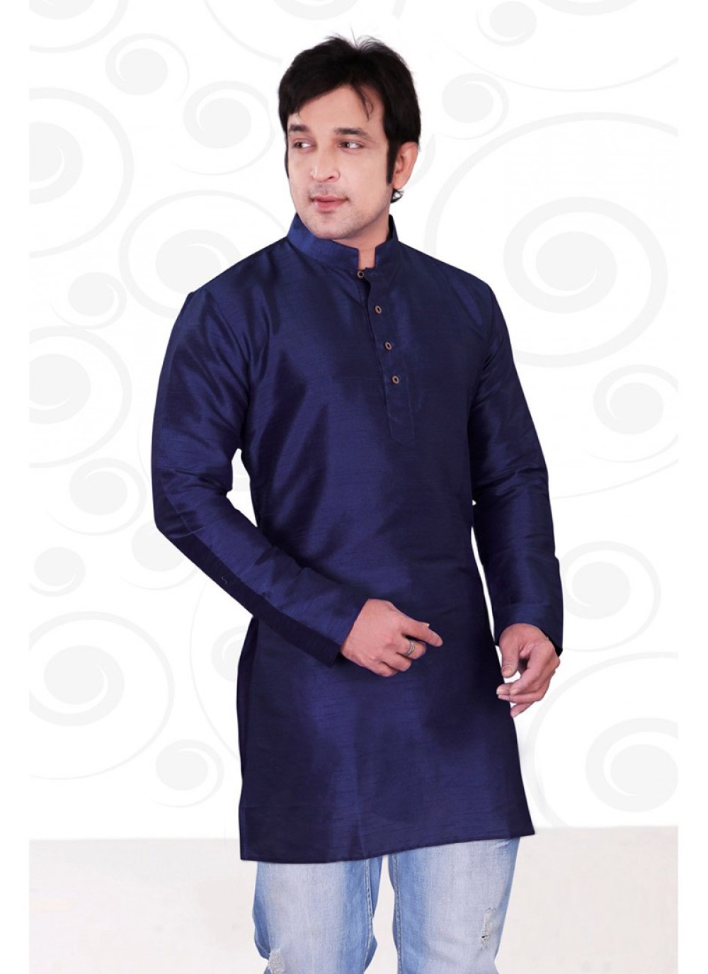 Art Dupion Silk Navy Blue Kurta Buy Online