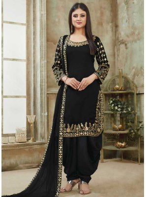 Art Silk Black Resham Designer Patiala Suit