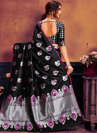Art Silk Black Weaving Traditional Saree