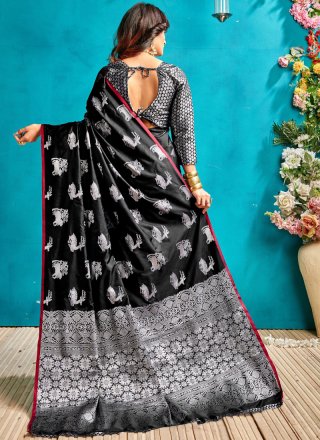 Art Silk Black Woven Designer Traditional Saree