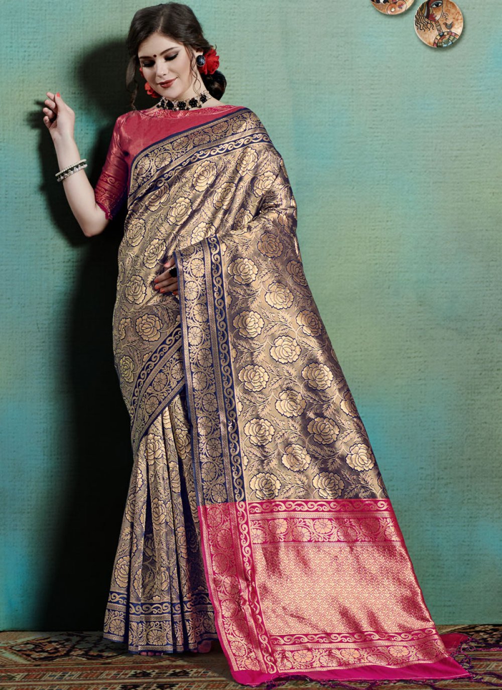 Art Silk Blue Traditional Designer Saree