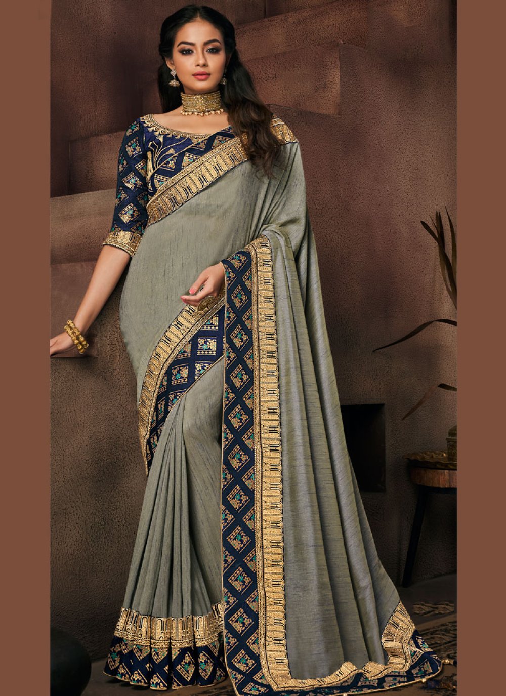 Art Silk Designer Traditional Saree in Grey