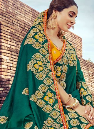 Art Silk Embroidered Green Traditional Designer Saree