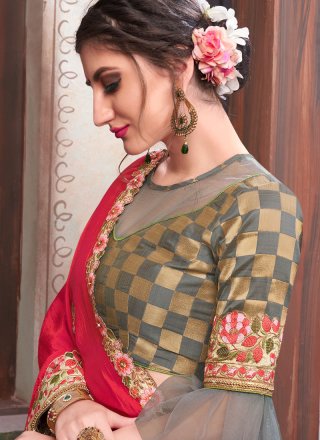Art Silk Gold and Red Designer Traditional Saree