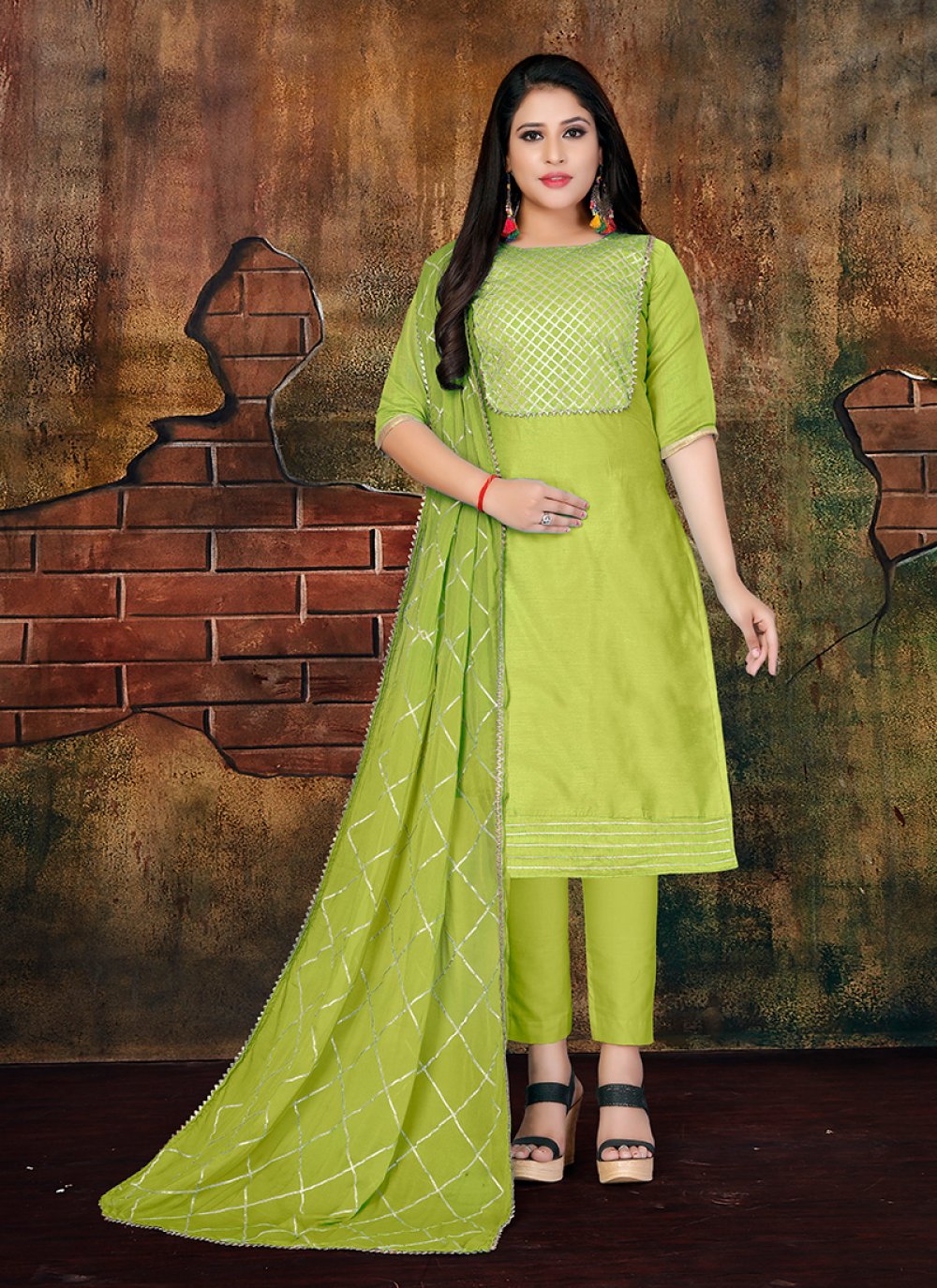 Art Silk Green Designer Salwar Kameez