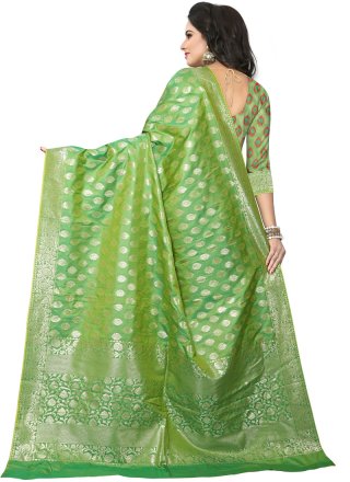 Art Silk Green Weaving Traditional Designer Saree