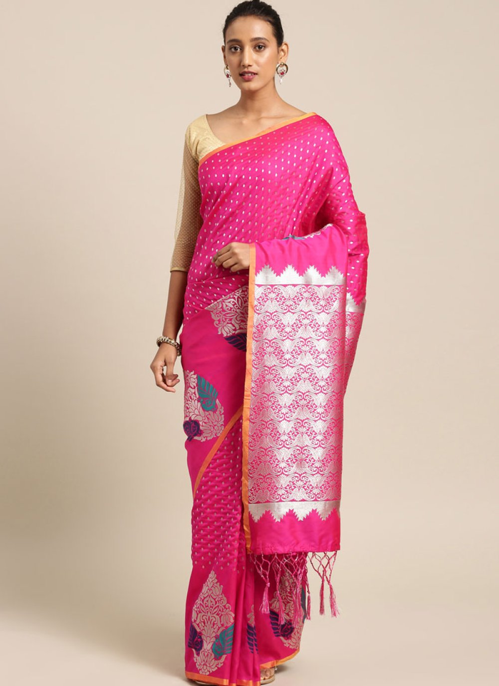 Art Silk Hot Pink Designer Traditional Saree