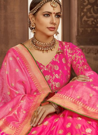 Art Silk Hot Pink Weaving Lehenga Choli
