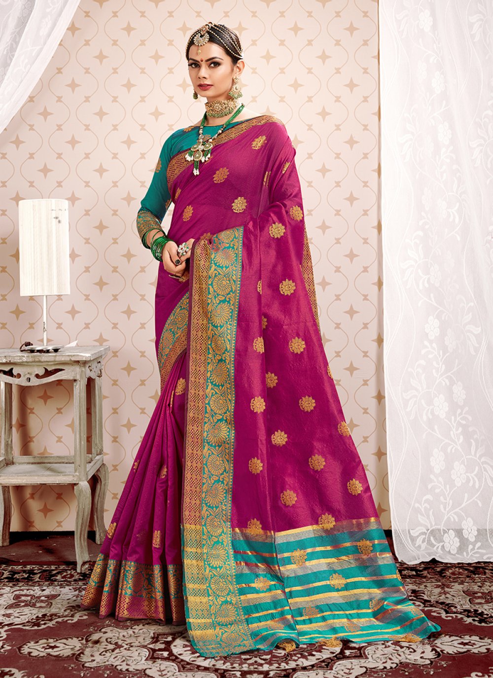 Art Silk Magenta Designer Traditional Saree buy online