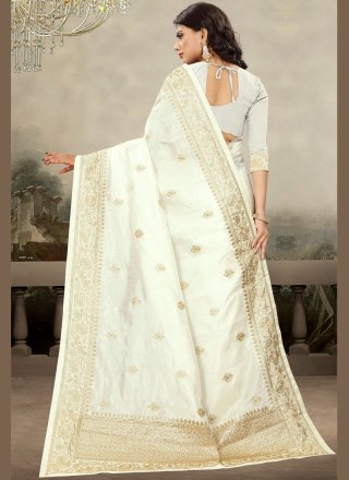 Art Silk Off White Classic Designer Saree