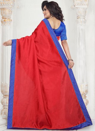 Art Silk Patch Border Red Traditional Saree