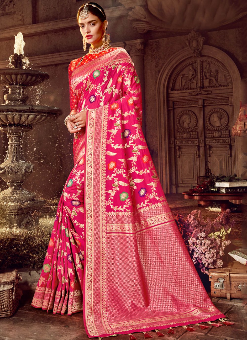 Art Silk Pink Classic Designer Saree