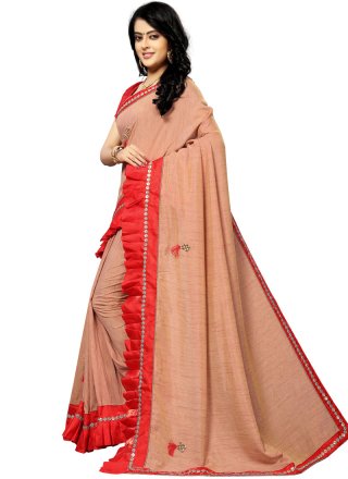 Art Silk Pink Patch Border Traditional Designer Saree