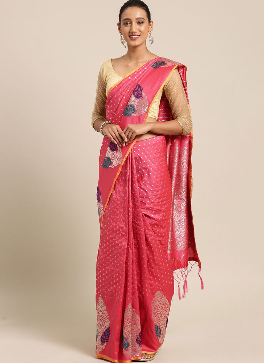 Art Silk Pink Traditional Saree