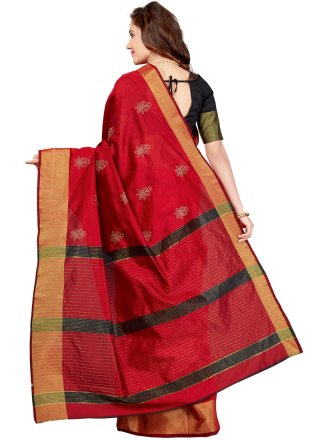 Art Silk Print Red Traditional Saree