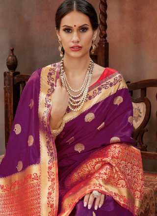 Art Silk Purple Weaving Traditional Saree