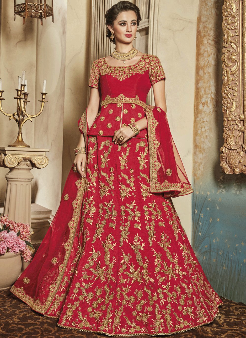 Buy Art Silk Red Lehenga Choli : 62986