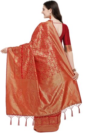 Art Silk Red Weaving Designer Traditional Saree