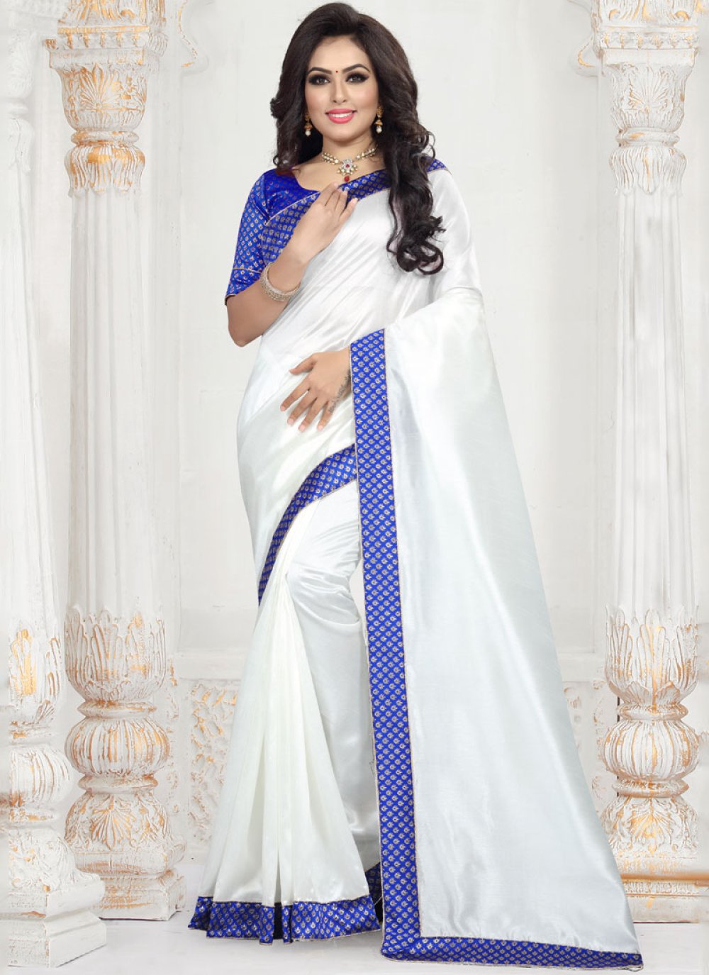 White-X-Blue Garad Silk Saree - Yeshan Sarees | Online Saree Shopping
