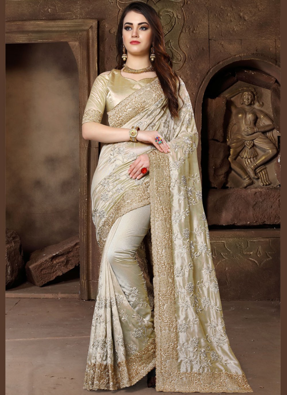 Discover more than 74 golden designer saree super hot