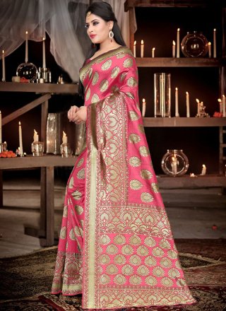 Art Silk Traditional Designer Saree in Rose Pink