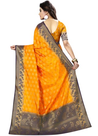 Art Silk Traditional Designer Saree in Yellow