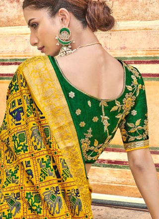 Art Silk Traditional Saree in Green and Yellow