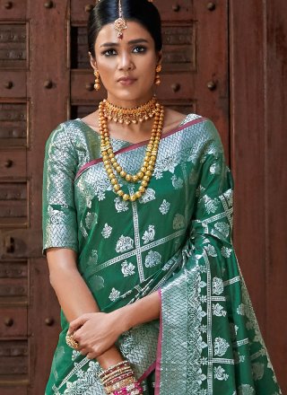 Art Silk Weaving Designer Traditional Saree in Green