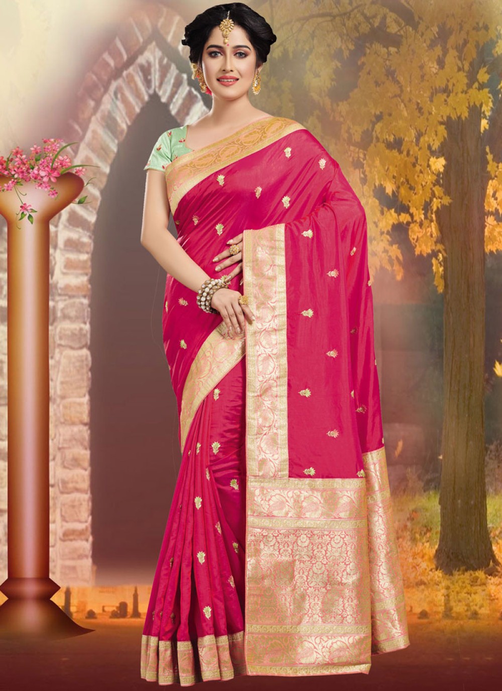 Art Silk Weaving Designer Traditional Saree in Hot Pink
